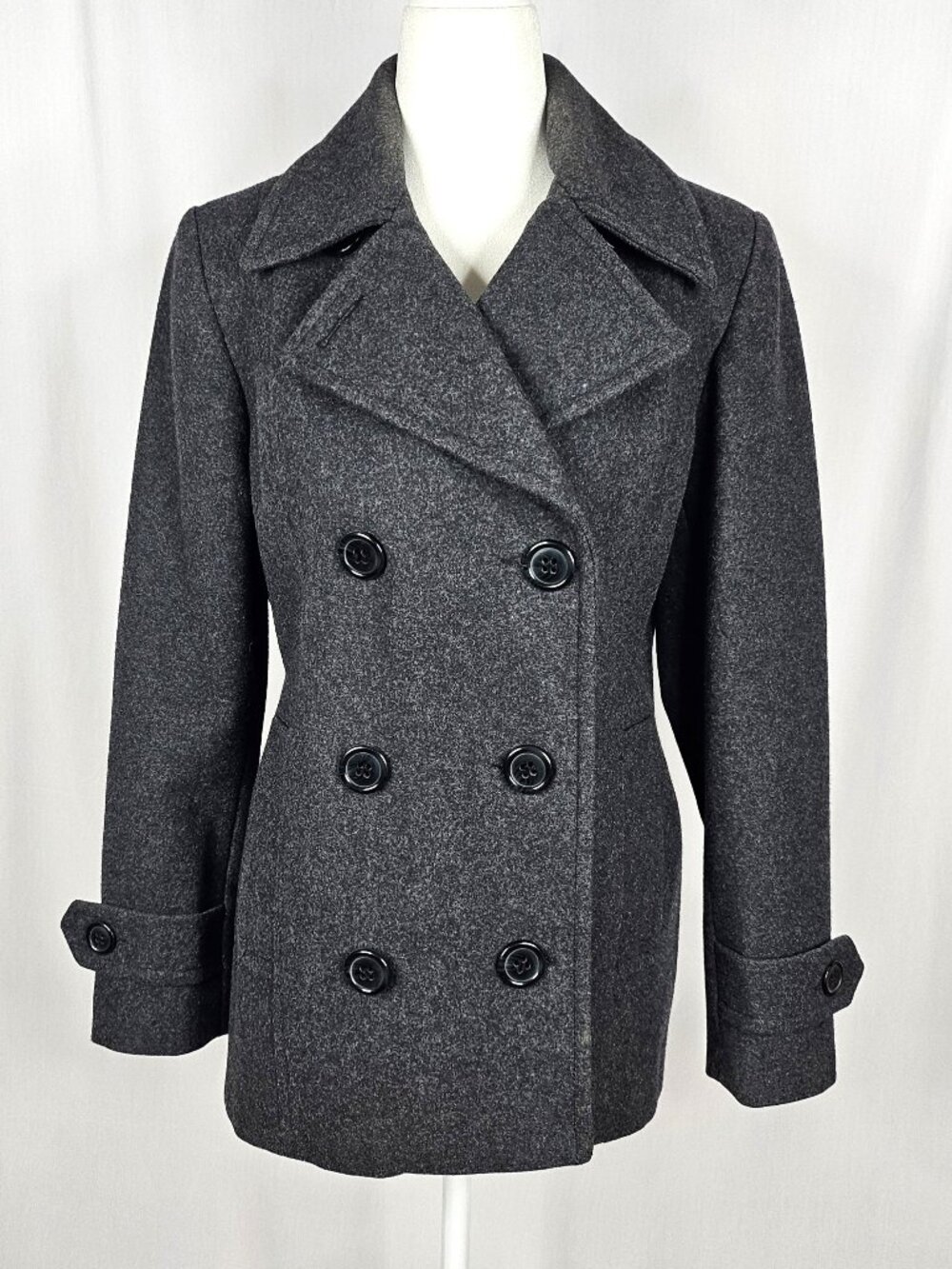 St. John's Bay | 90% Wool Double Breasted Peacoat | Gray | Petite Small